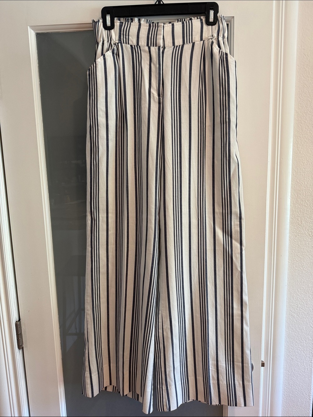 Marine Layer Cream and Blue Vertical Stripe Wide-Leg Pants